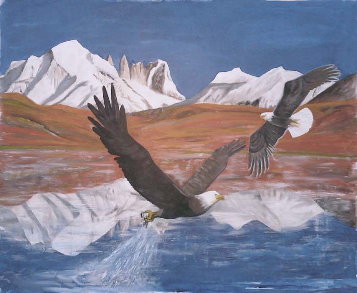 panneau en toile peinte : aigle pêcheur 