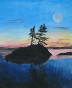 panneau en toile peinture décorative :coucher de soleil