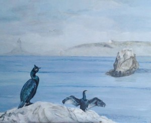 une fresque murale : les cormorans